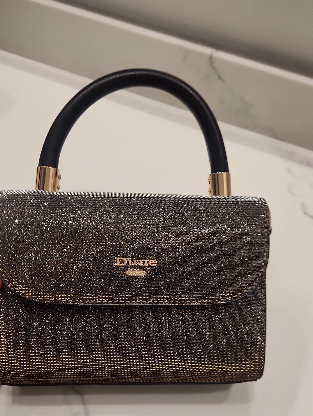 Metallic Glitter Top-Handle Bag in Black